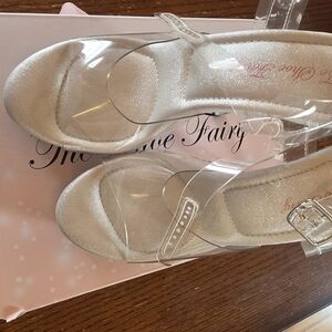 The Shoe Fairy Clear Strap Metallic Silver Heels